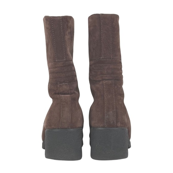 London Fog Okemo Brown Suede Leather Zip Up Block Heel Ankle Boots - Picture 4 of 5